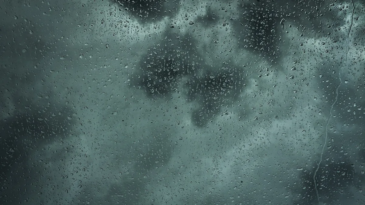 Oklahoma home exterior with wet clay soil near foundation during rain Oklahoma home exterior with wet clay soil near foundation during rain