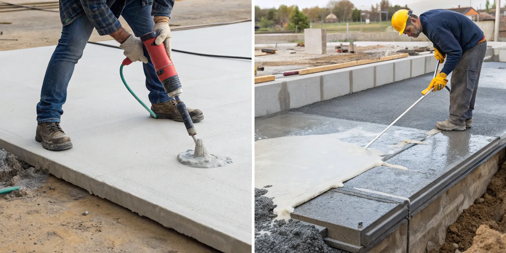 polyurethane-vs-mudjacking-which-should-you-choose-882214 A side-by-side comparison of polyurethane foam vs mudjacking slurry for concrete raising.
