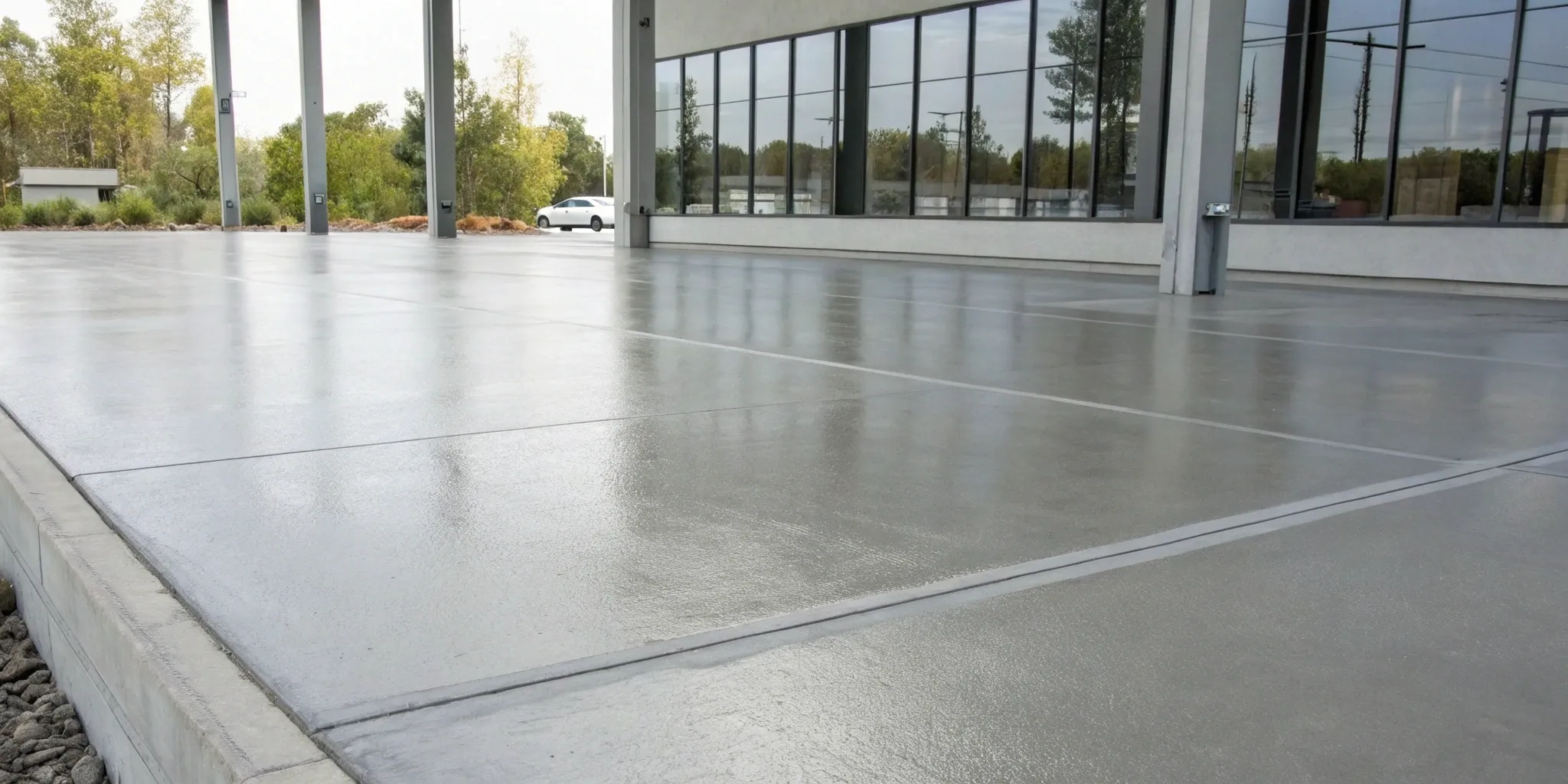 self-leveling-concrete-101-your-complete-guide-374430 A perfectly smooth and level floor of freshly poured self-leveling concrete.